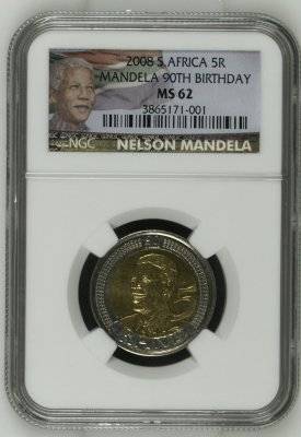 *** MS62 *** Nelson Mandela 90th Birthday R5 Coin - NGC Graded MS62 - Bid Per Coin !!!
