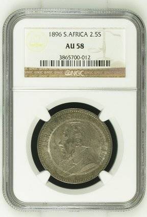 *** Almost UNC *** ZAR 1896 Half Crown (2.5 Shillings) - NGC Graded AU58.