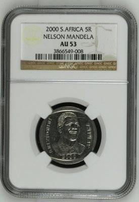 Nelson Mandela 2000 R5 - NGC Graded AU53 - Bid Per Coin.