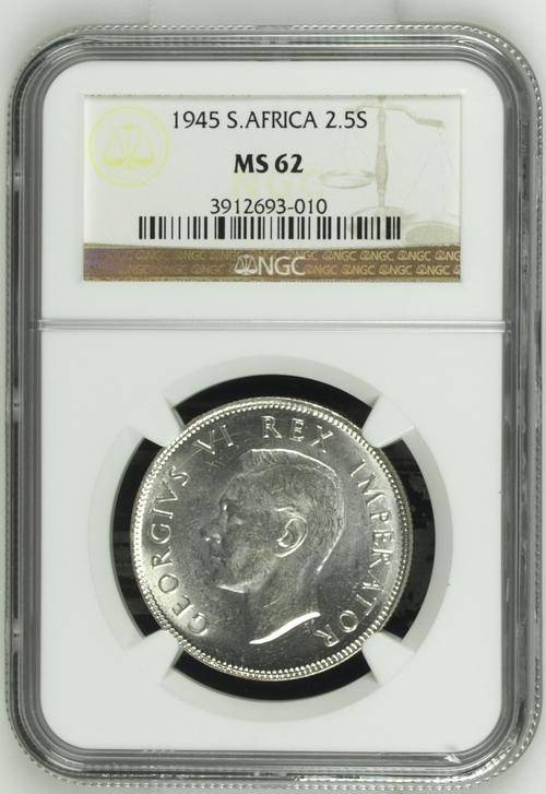 *** TOP CLASS GEM *** 1945 HALFCROWN (2.5 Shillings)  - NGC Graded MS62 - A Real Beauty !!!