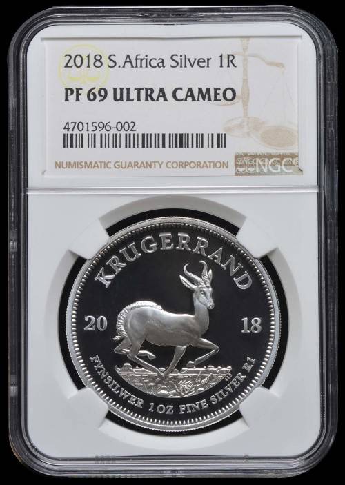 2018 PROOF KRUGERRAND 1oz SILVER - NGC PF69 ULTRA CAMEO - MINTAGE = 15000.
