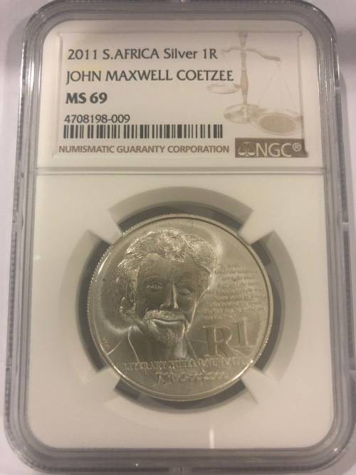 2011 Protea John Maxwell Coetzee Silver R1 - NGC Graded MS69 - Only 3 x Coins Graded Higher.