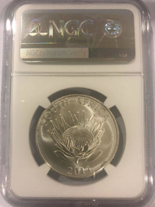 2011 Protea John Maxwell Coetzee Silver R1 - NGC Graded MS69 - Only 3 x Coins Graded Higher.