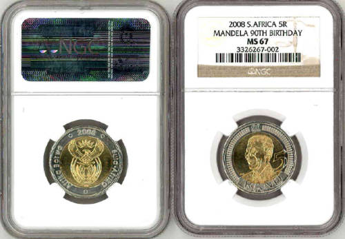 NGC GRADED MS67 - NELSON MANDELA 90th BIRTHDAY BIRTHDAY COIN