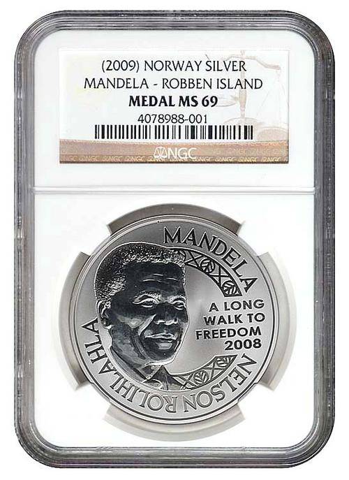 *** Beautiful *** NGC Graded MS69 Nelson Mandela Robben Island Medallion. R1 Start