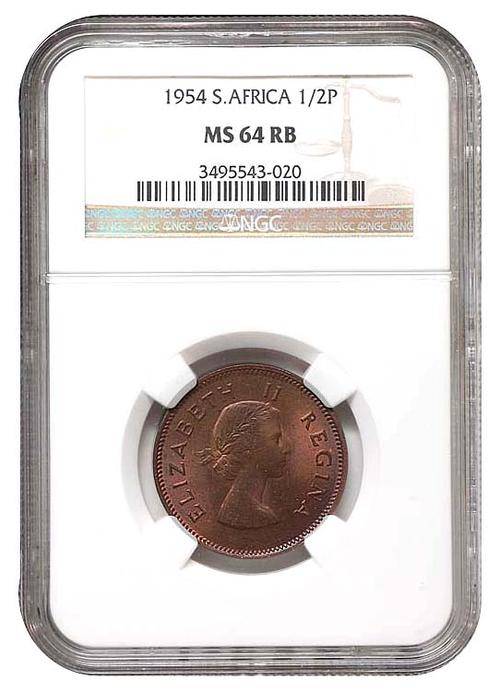 *** 2nd Finest - Only 2 Graded Higher *** 1954 Half Penny - NGC Graded MS64RB. Crazy R1 Start.