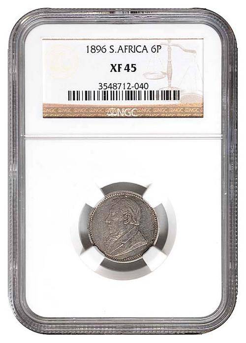 Z.A.R. 1896 Six Pence (6P) - NGC Graded XF45 - R1 Start.