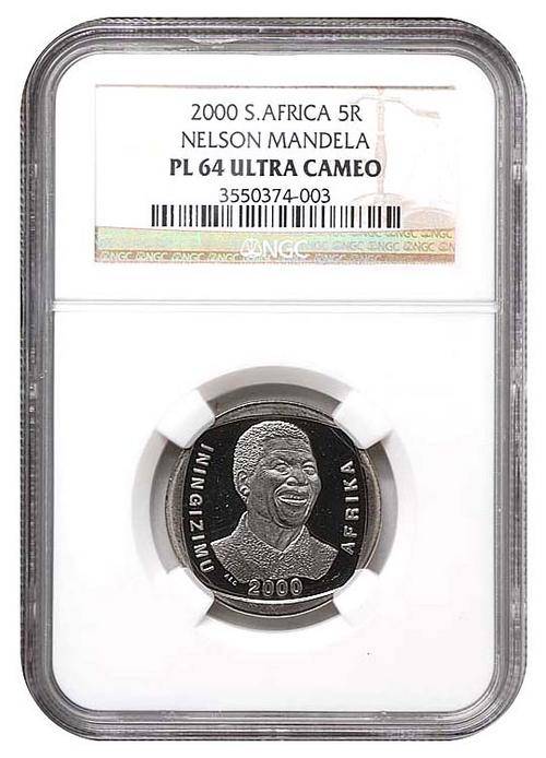 " Highly Graded " Nelson Mandela 2000 R5 - NGC PL64 Ultra Cameo. R1 Start.