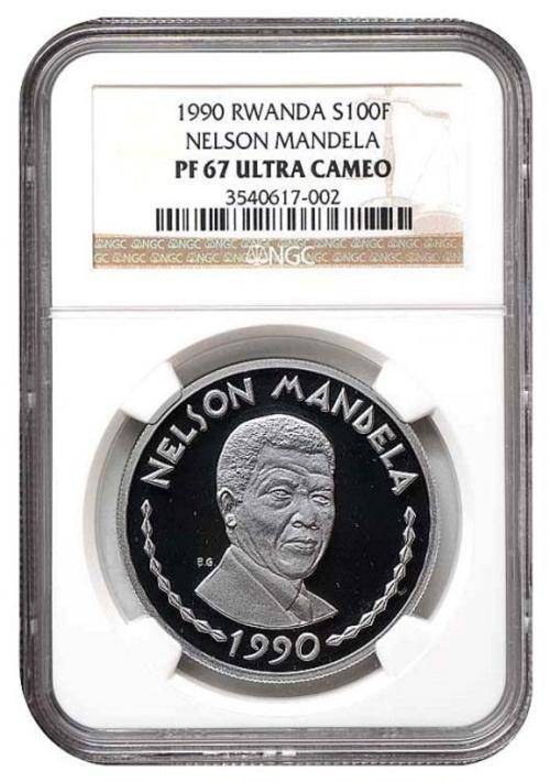 " Low Mintage - 5000 " Nelson Mandela - NGC Graded PF67 Ultra Cameo - Rwanda 100 Francs - R1 Start.