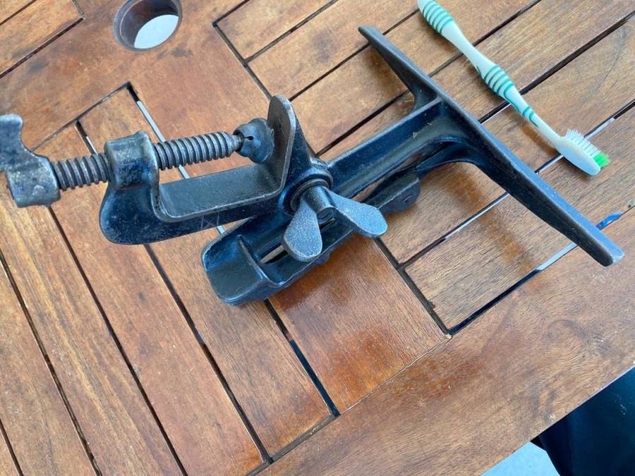 Japaned Saw Vice. Adjustable Angle With a Bench Clamp.