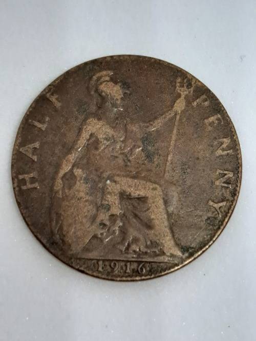 1916 HALF PENNY HM KING GEORGE V ENGLAND GREAT BRITAIN