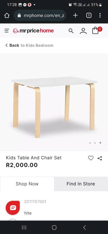 KIDS TABLE & CHAIR SET *MR PRICE*