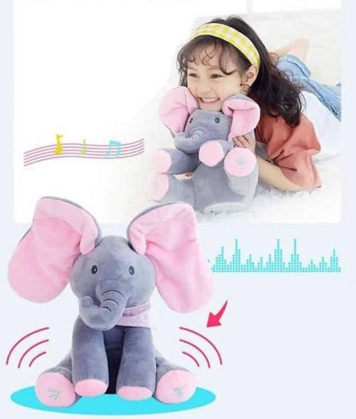 Plush Toy peek-a-boo Musical Elephant, Baby Children Stuffed Animated Flappy Plush Elephant Cute Dol