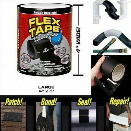 4" X 5' Flex Tape Patch Bond Super Strong Rubberized Waterproof Seal Repair Tape