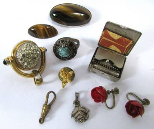 crystal lidded container in perfect damage free condition, assorted items of interest inside