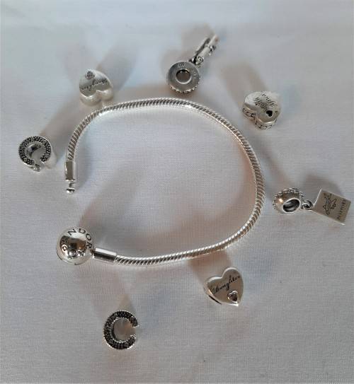 Amazing lot~Authentic Sterling 925 silver Pandora Bracelet with 7 starter charms.
