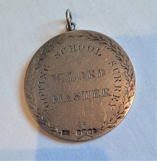 Interesting large solid silver Medallion Tolling School Surrey HM London 1865 36.3gr