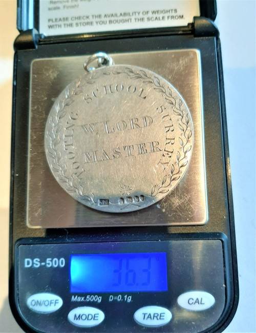 Interesting large solid silver Medallion Tolling School Surrey HM London 1865 36.3gr