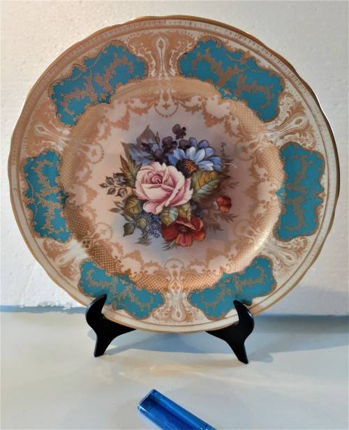 Quite a Rare Cabinet Plate, Vintage large fully hand decorated gilding and painted flowers, signed!
