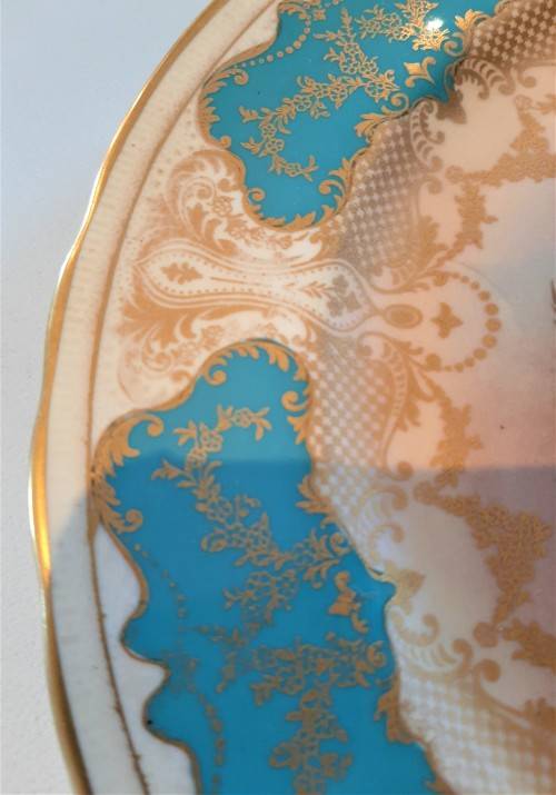 Quite a Rare Cabinet Plate, Vintage large fully hand decorated gilding and painted flowers, signed!