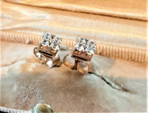 Quality pr of 9ct gold Pierced ears Diamond earrings 4 block shape genuine 9 carat gold butterflies.