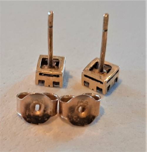 Quality pr of 9ct gold Pierced ears Diamond earrings 4 block shape genuine 9 carat gold butterflies.