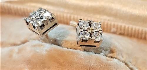 Quality pr of 9ct gold Pierced ears Diamond earrings 4 block shape genuine 9 carat gold butterflies.