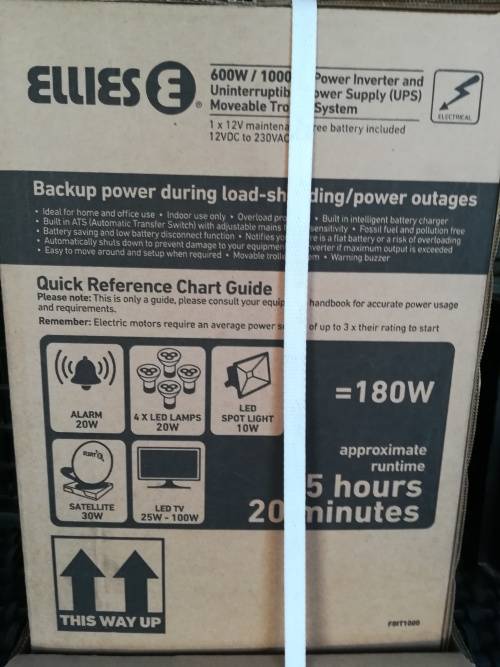 Ellies 600W/1000VA Inverter with Trolley Modified Sinewave * Brand new boxed unit *