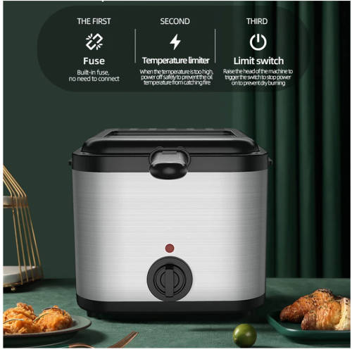 Electric Fryer 2.5L 1000W Stainless Steel Filter Adjustable Temperature and Overheat Protection Deep
