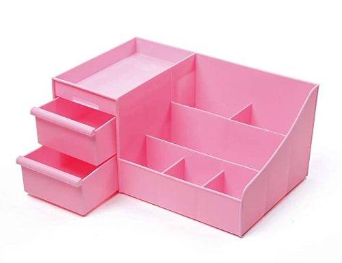 Multifunctional Cosmetic Storage Organizer Box with 2 drawers - Pink