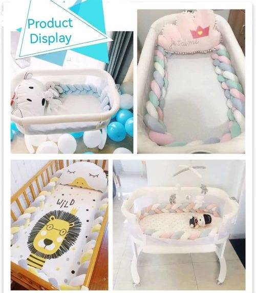 Durable Braided Baby Crib/Cot Bumper - Green, Green/White/Grey