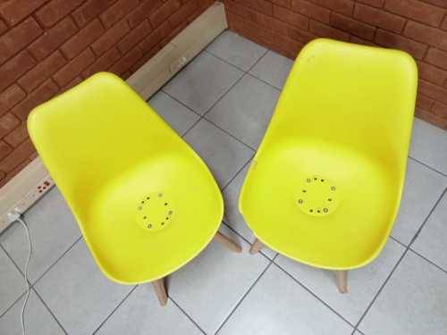 Padded Seat Wooden Leg Dining Chairs - Yellow Colour (Secondhand)