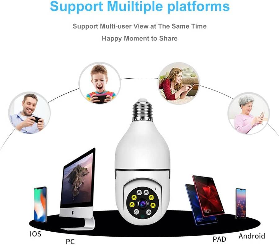 Light Bulb Type Wireless Security Camera 360° Panoramic 2-Way Talk WiFi Camera White