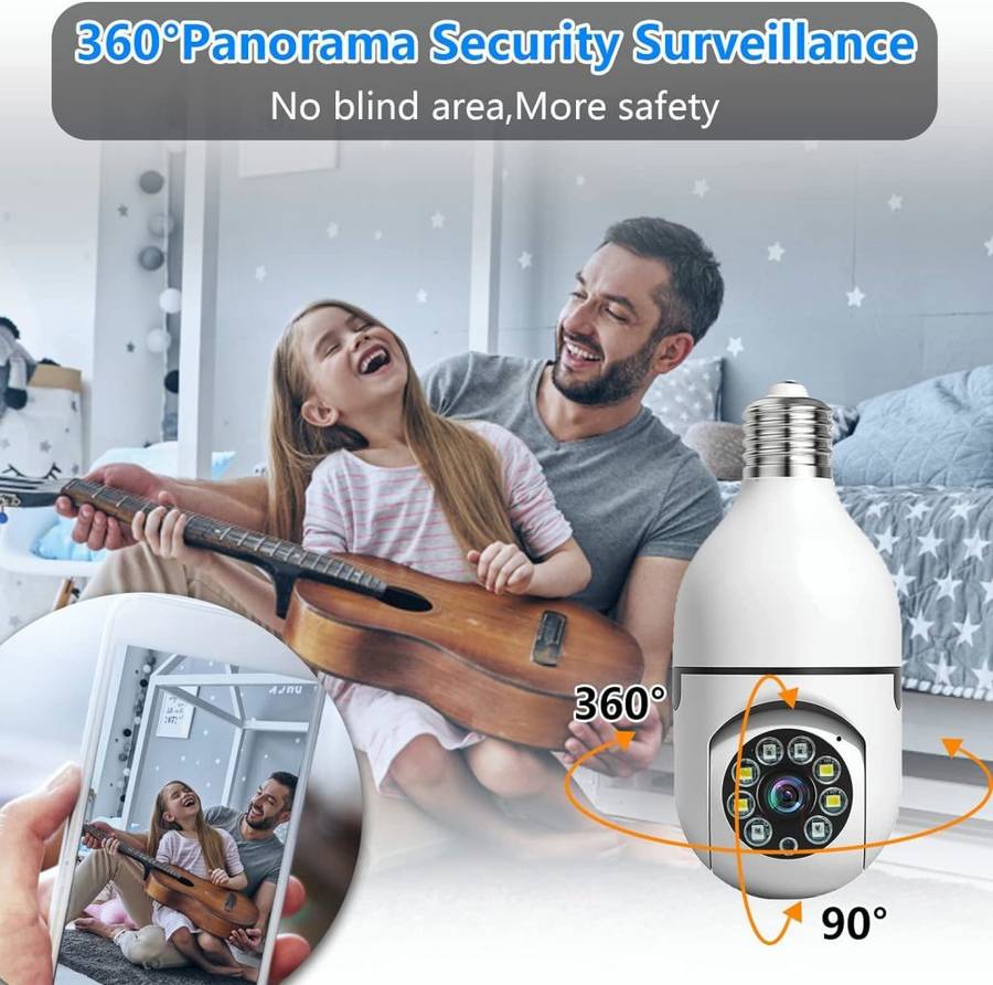 Light Bulb Type Wireless Security Camera 360° Panoramic 2-Way Talk WiFi Camera White