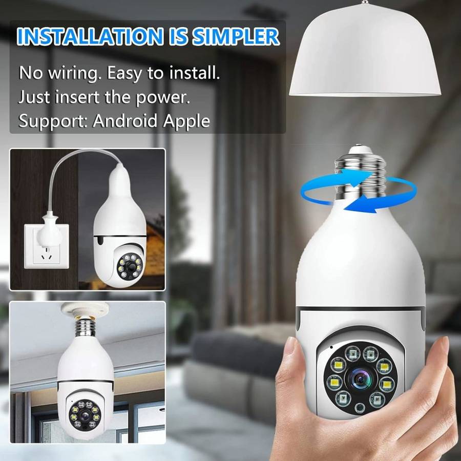 Light Bulb Type Wireless Security Camera 360° Panoramic 2-Way Talk WiFi Camera White