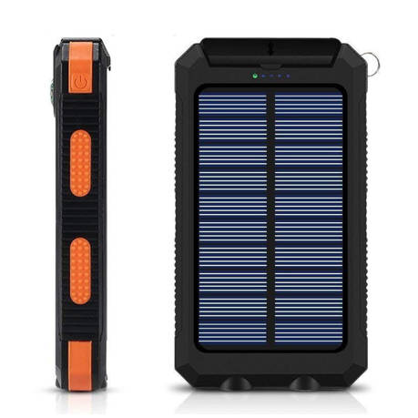 AT-77 - Solar Powered 20000mAh Power Bank - Dual USB Output & Flashlight  - Orange