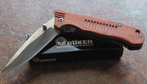 BOKER  Mini Small Folding Knife Wood Handle Camping Pocket Knife
