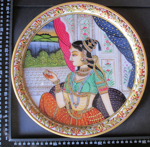 EmmDof9864 Painting of Rajput Princess? on Marble Plate