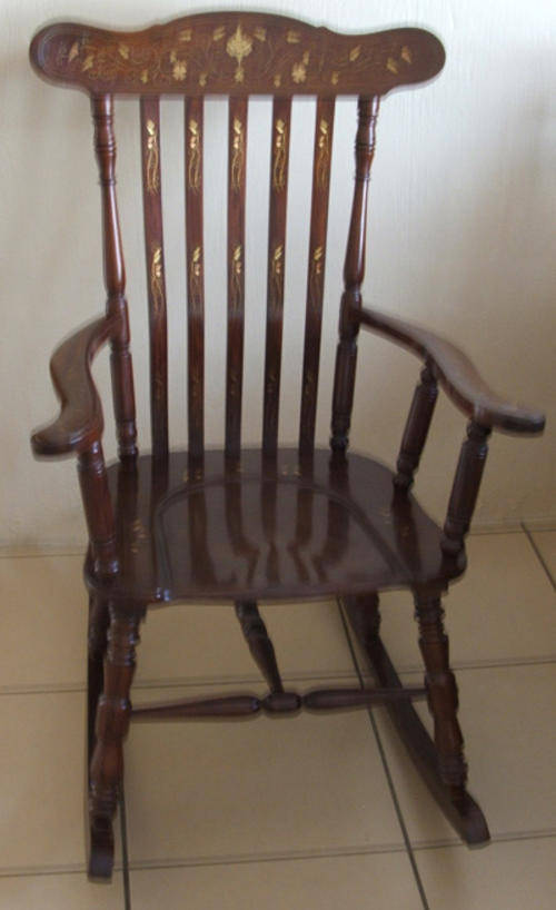 Rocking Chair, Brass Inlaid
