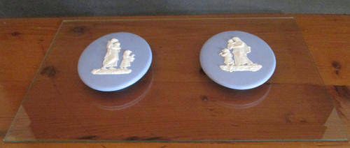 Rare Beveled Glass with 2 Wedgwood Jasperware Plaques