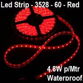 Led Strip Light 3528-Red-Waterproof-60 Led p/mtr-4.8W p/mtr-Price p/mtr