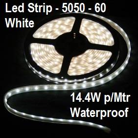 Led Strip Light 5050-Cool White-Water Resistant-60 Led p/mtr-14.4W p/mtr