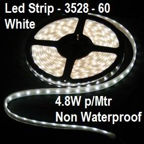 Led Strip Light 3528-Cool White-Non Waterproof-60 Led p/mtr-4.8W p/mtr