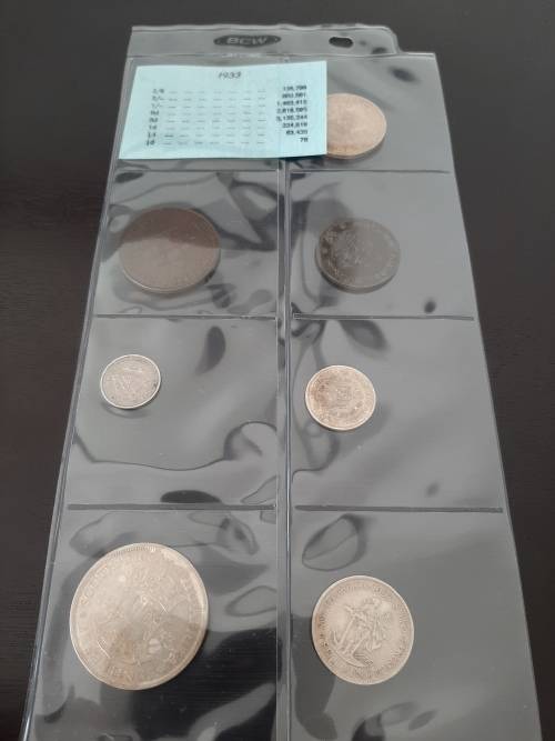SCARCE!!! Set of 1933 RARE DATE SA Union Coins in Sleeve! From Half Crown to Half Penny! (7 Coins)