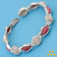 Bracelet with Precious Stones - Gen Opals and Rhodochrosites Made of 925 Sterling silver