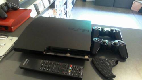 SONY PS3 CONSOLE WITH 2 X CONTROLLERS - SONY PS3 BLUE RAY REMOTE AND WIRELESS KEYPAD