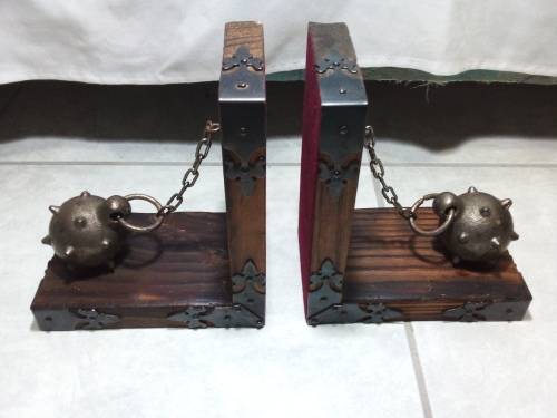 Viking Book ends - Amazing Condition - Solid Slate WOOD and Cast Iron Ballls