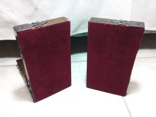 Viking Book ends - Amazing Condition - Solid Slate WOOD and Cast Iron Ballls