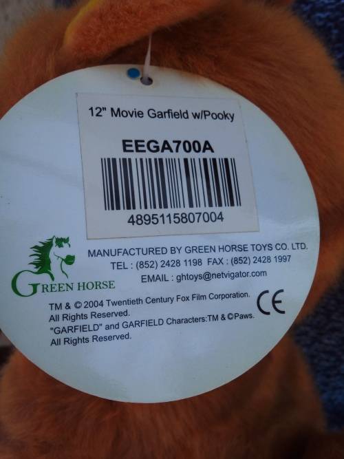 2004 - Green Horse Garfield  with Pooky - EEGA700A - The Movie Plush 12` With Tags - LIKE NEW