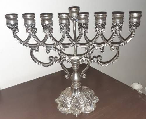 Antique Silver Color Menorah Hanukkah 9 Candle Holder Candlestick Candelabra
